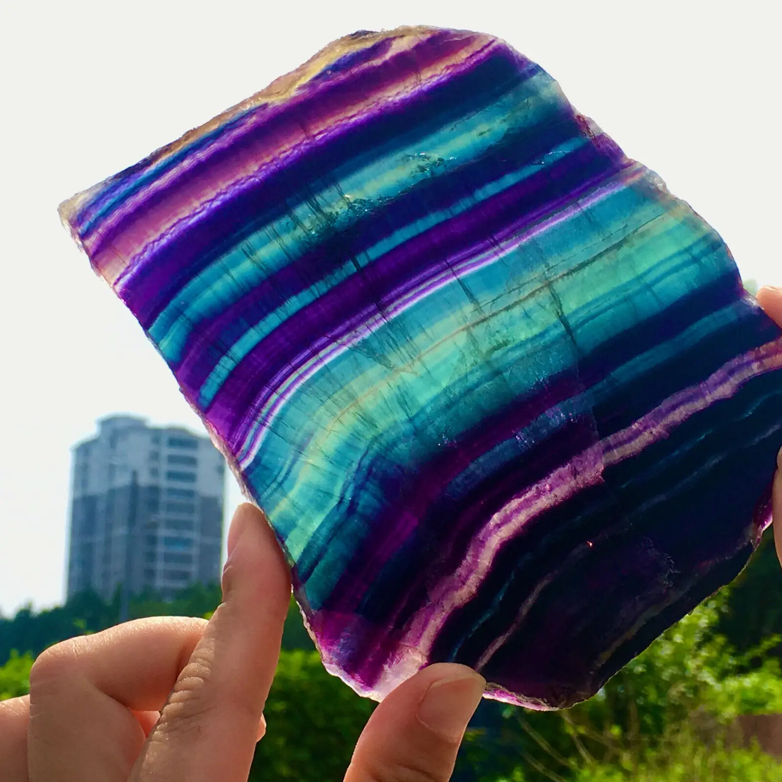 Natural Rainbow Fluorite Crystal Rough Stone Specimens