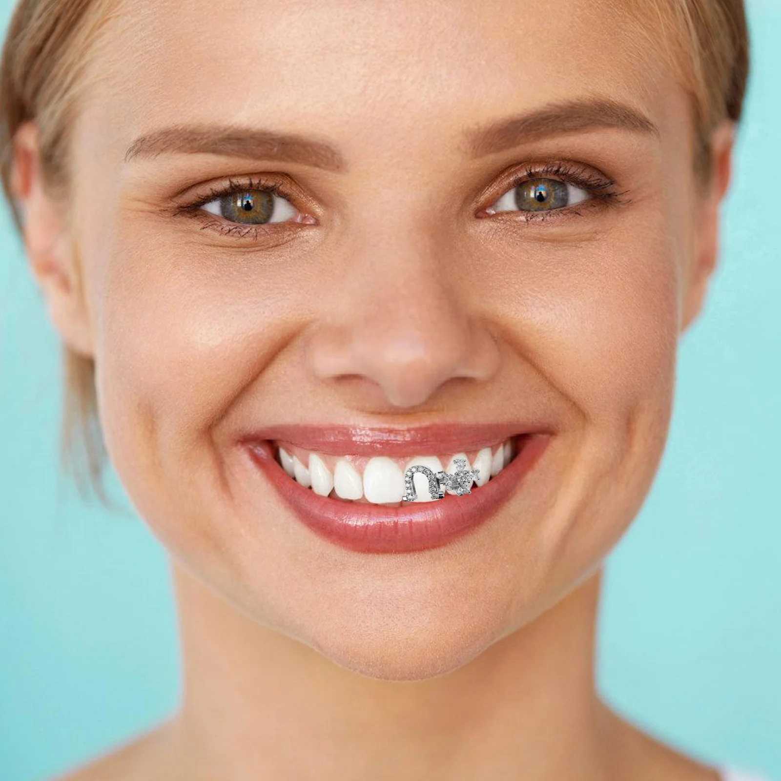 

Rapper Teeth Accessories Zircon Tooth Cap Comfortable Fit Metal Grills for Teeth Ideal Costume Brace Cosplay Prop