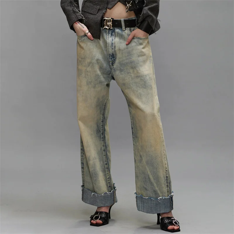 

Women's jeans New autumn 2024 vintage washed pure cotton Women's pants low waisted straight leg pants y2k baggy jeans Gift belt