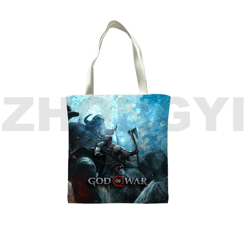 Popular Game God of War Shopping Bag 3D Men Cartoon Kratos Shoulder Bag Female Reusable Supermarket Bag Kid Cute Canvas Tote Bag