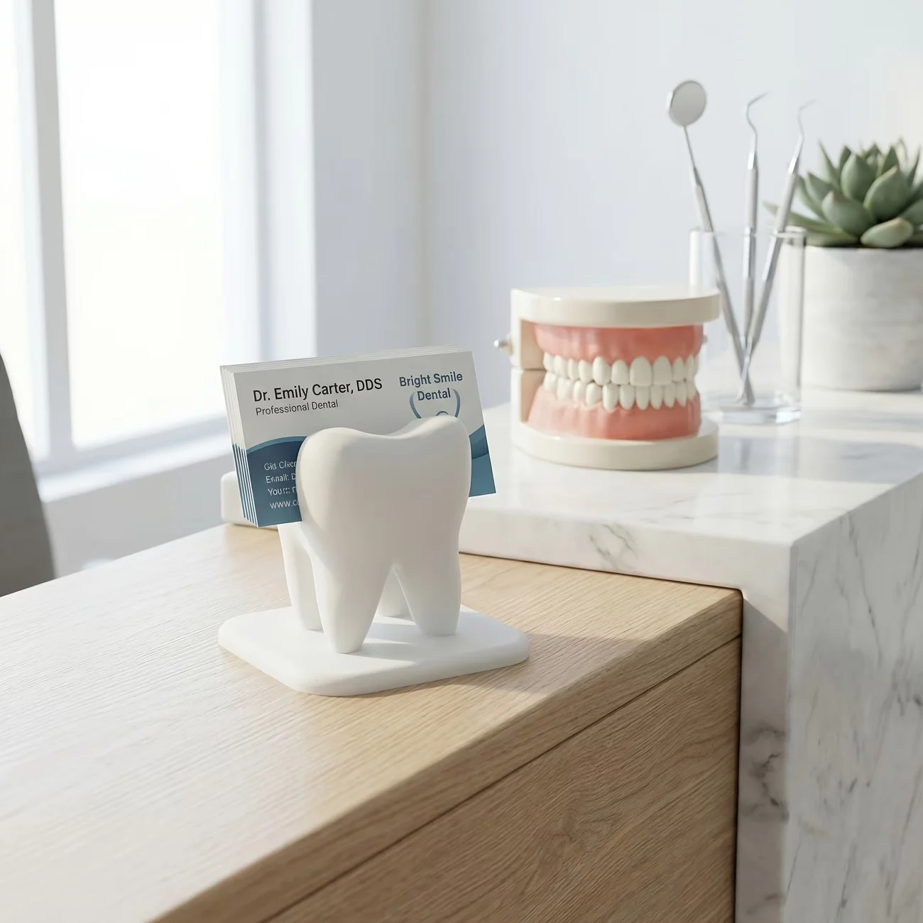 Image of Kreative Zahn-Styling Visitenkarten-Aufbewahrungsbox Präsentationsständer für Klinik-Empfangstheke Desktop-Dekoration Ornamente