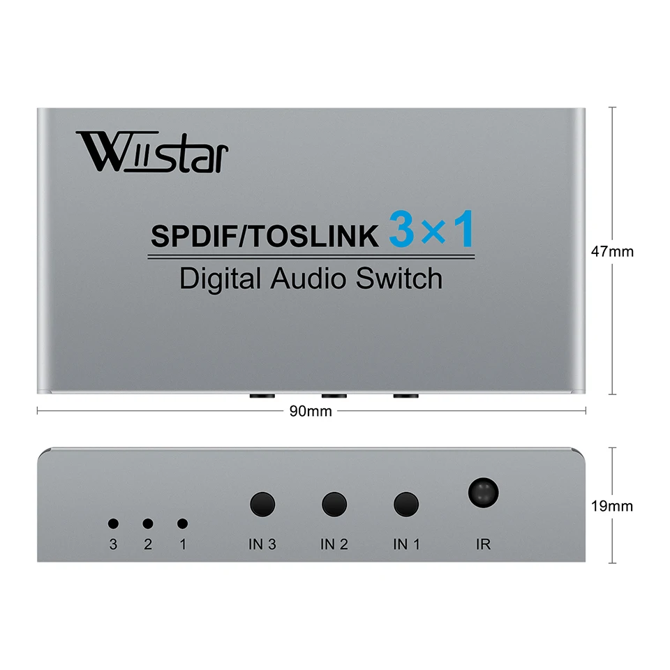 Wiistar 3 Port Optical Switcher with 3 way Spdif Toslink Optical Digital Audio Splitter 3 In 1 Out With IR Remote Control