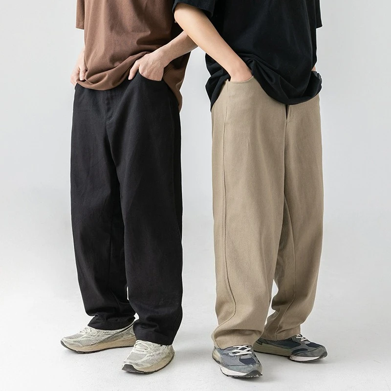 

2025 Japanese Style New Fashion Men's Spring Solid Color Casual Trendy Loose Straight Basic Simple Trousers Male Clothes Pants