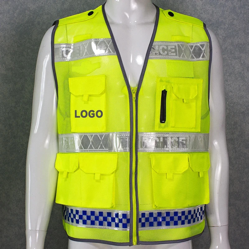 High Visibility Reflective Vest High-Quality Breathable Mesh Police Safety Reflective Vest Night Motorcycle Cycling Uniform