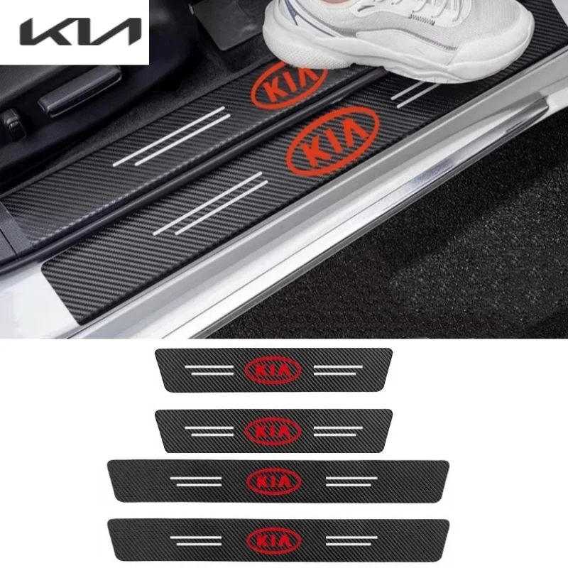 

Car threshold strips for Kia Sorento Ceed Forte RIO STINGER Seltos K5 logo car threshold guard carbon fiber sticker accessories