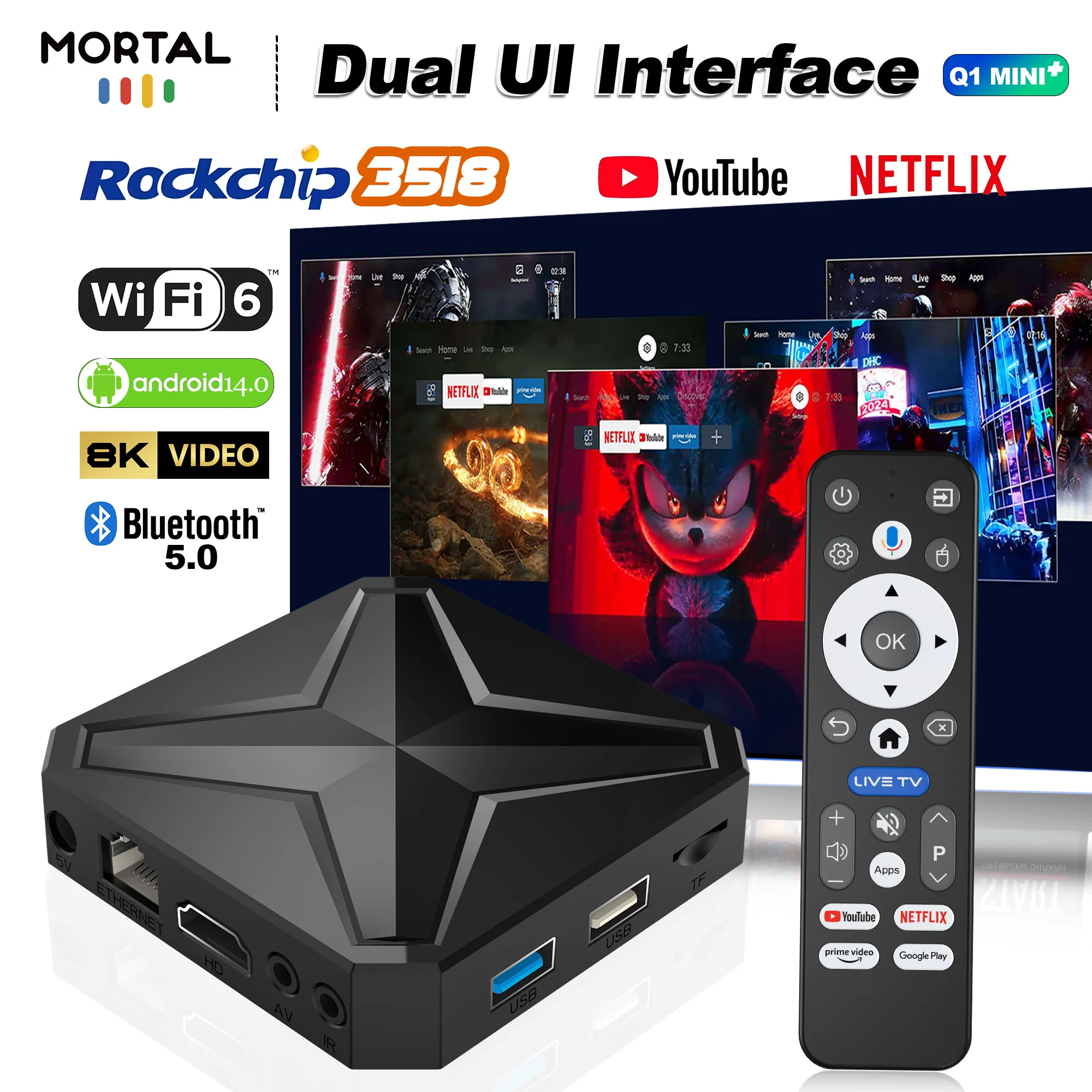 

Телевизионная приставка RK3518 на Android 14 с голосовым управлением Bluetooth Smart TV, поддержкой 2.4G, 5G, Wifi6, Bluetooth, обновлением 16 ГБ, интерфейсом HD Dynamic Dual UI