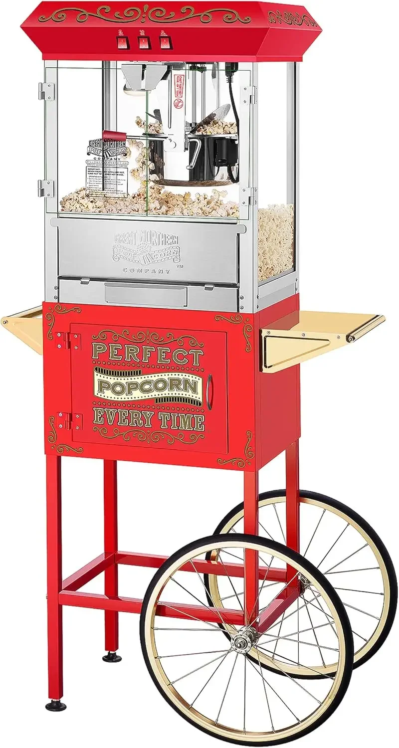 Popcorn Machine with Cart and Stainless-Steel Kettle, Warming Light, and Accessories