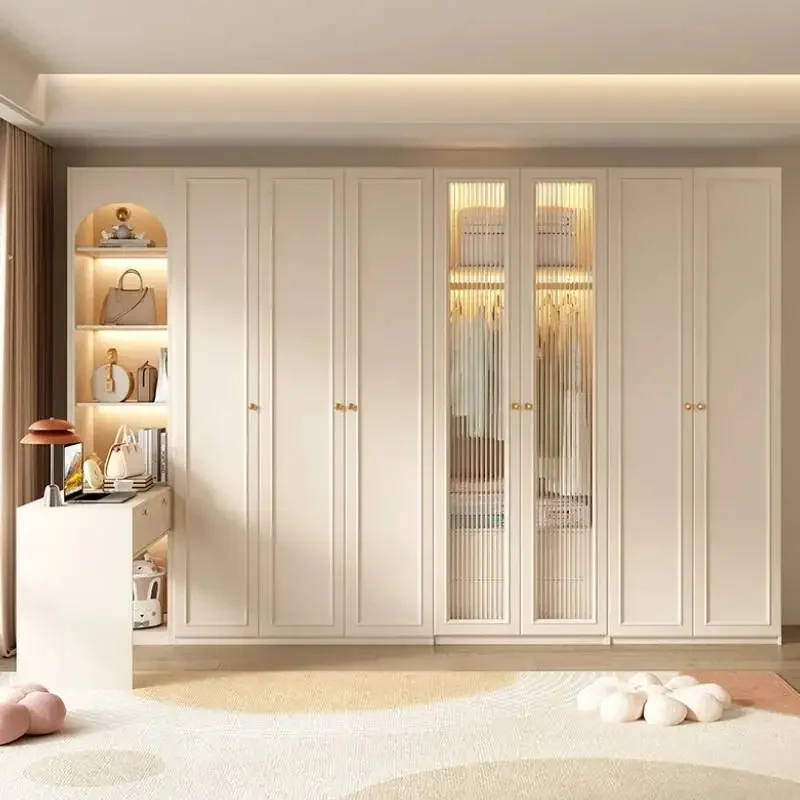 

French-style Cream-colored Wardrobe Small Apartments White Cabinets Open Closets Bedroom Storage Clothes Guarda Roupas Furniture
