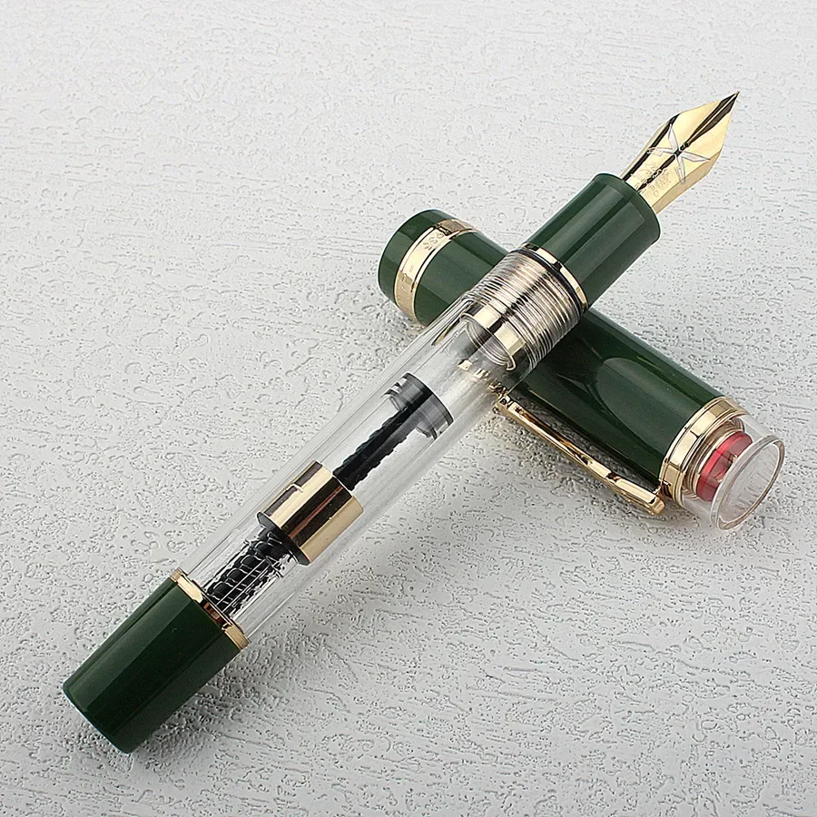 Imagem -06 - Jinhao Caneta-tinteiro com Clipe de Guitarra Resina Transparente e Verde Escrita Pen Grande Conversor Tiandao Series f m Nib 1935