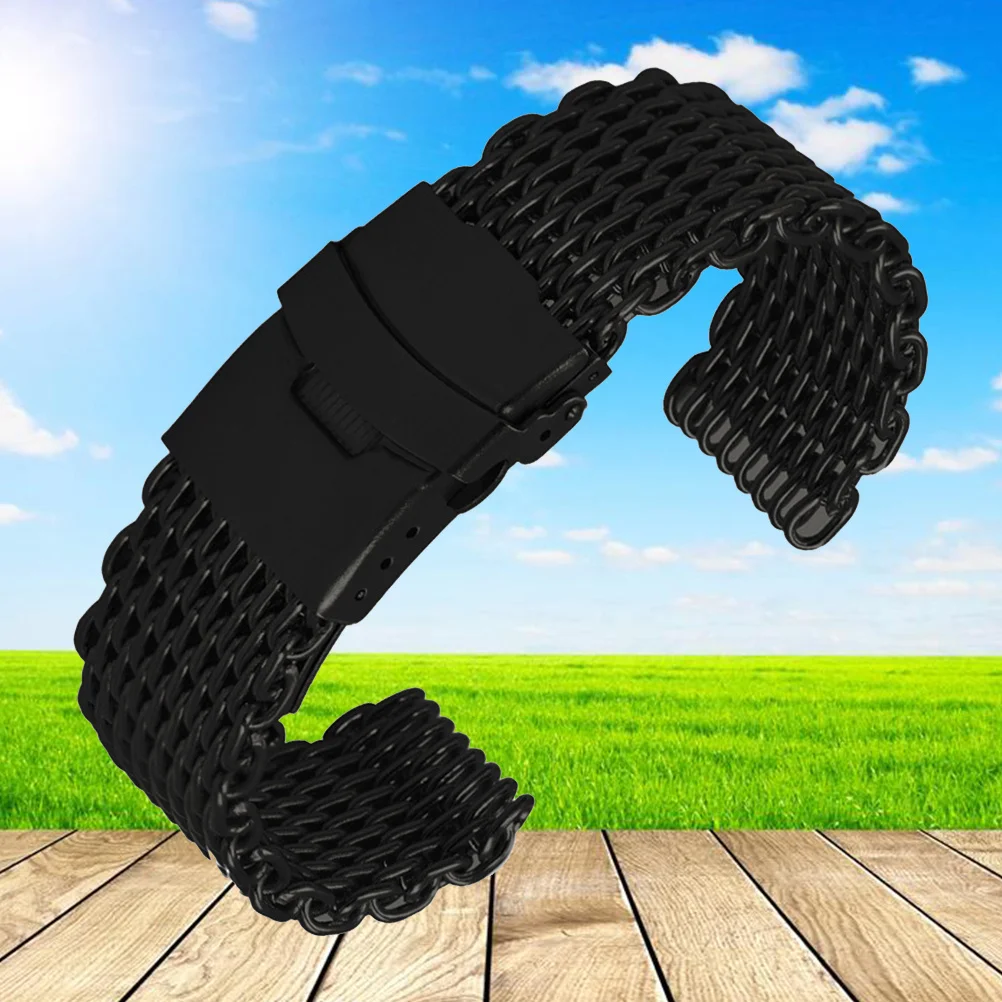 

Shark Mesh Stainless Steel Metal Watchband Long Pattern Black Elegant Classic Design Business Sports Daily Use