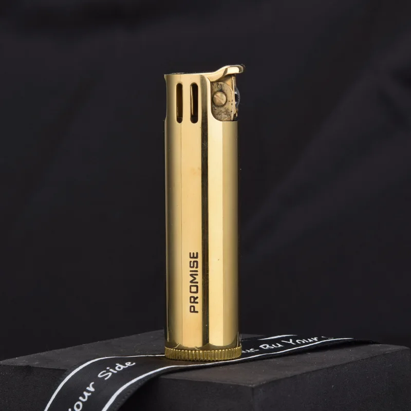 Honest Brass Fuel Gasoline Lighter Cylindrical Press Ignition Cigarette Lighter