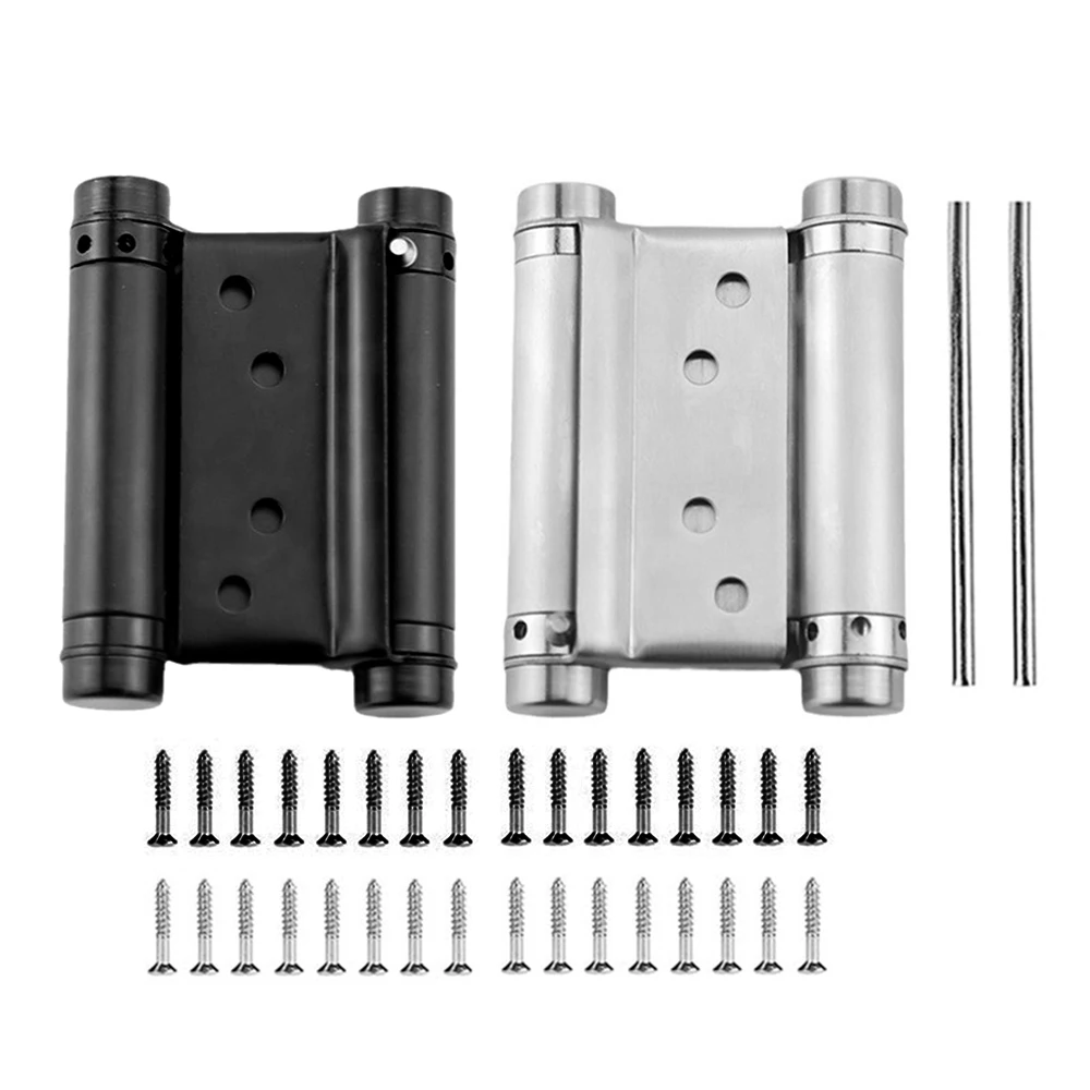 

2 шт., 3-дюймовые пружинные дверные петли двойного действия, самозакрывающиеся двусторонние дверные распашные петли из нержавеющей стали, регулируемый натяг, сверхмощные