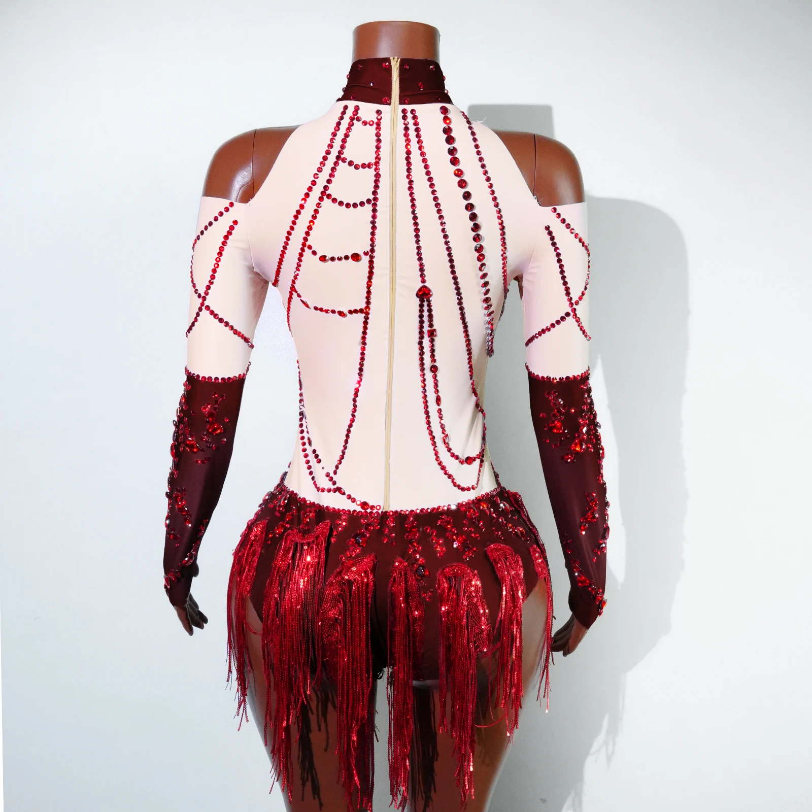 Abito da palcoscenico Abito da donna Sexy con strass Body Nappe rosse Costumi Drag Queen Pole Dance Nightclub Party Performace Wear