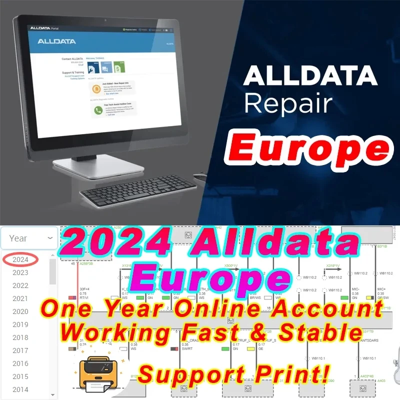 2024 5IN1 Alldata Repair USA Europe EU ALL DATA Autodata Identifix Mitchell Update Online Account Auto Data Car Diagrams 1 YEAR