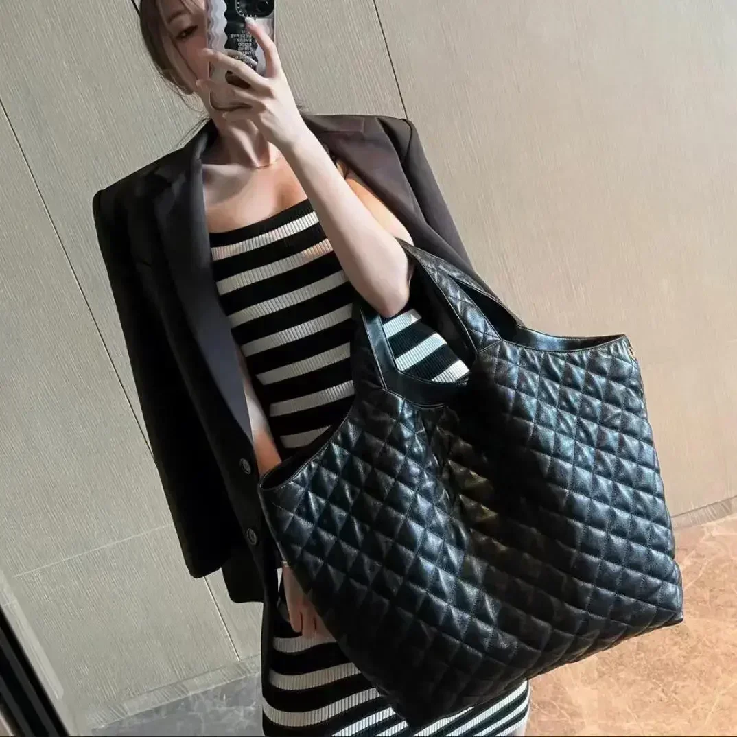 YS 2024 New Handheld Women\'s Bag Simple And Fashionable Lingge One Shoulder Tote Large Easy Leather Shopping