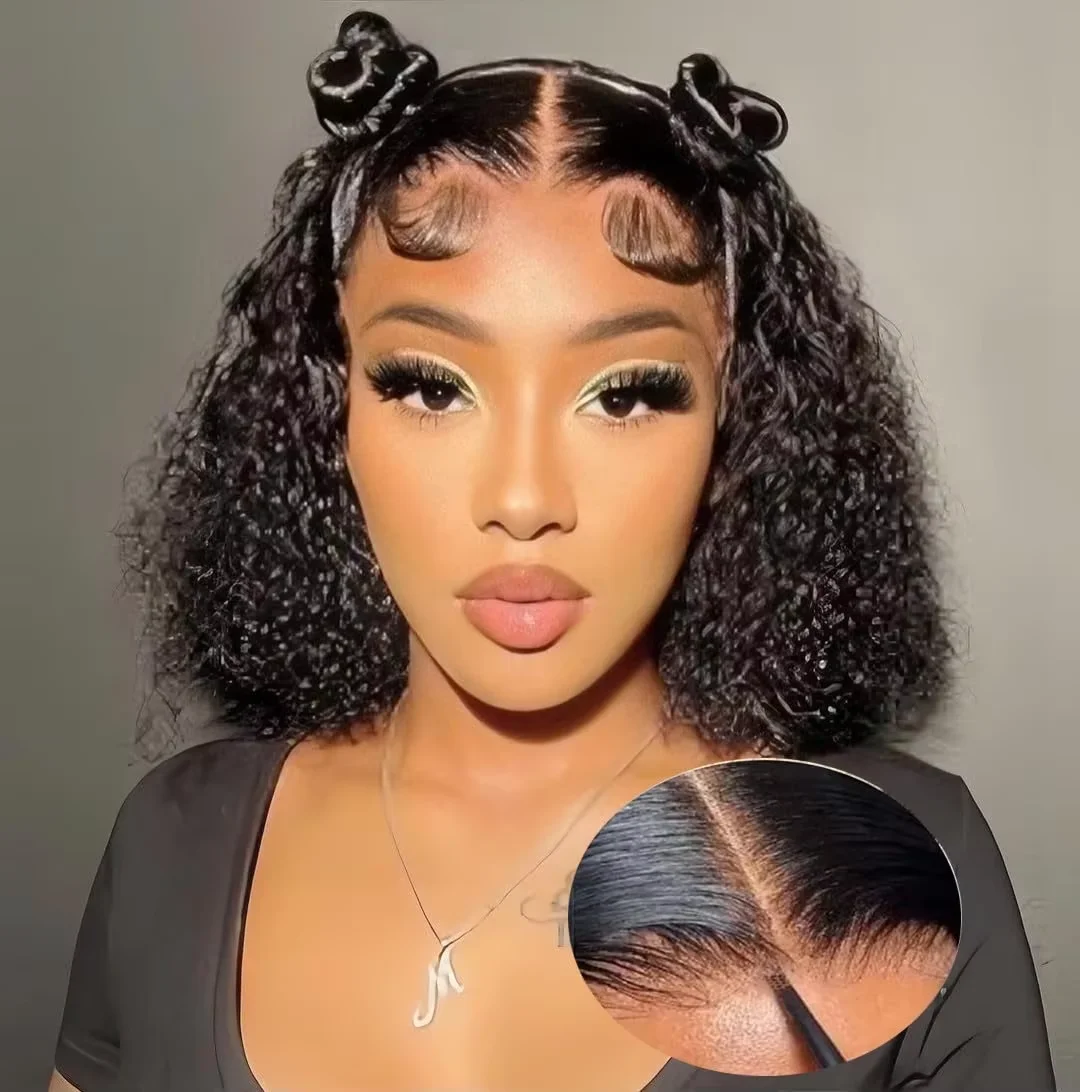 

5x5 Short Bob Glueless Deep Wave Human Hair Wigs 100% Real Human Hair Lace Front Wig 180 Density Pre Plucked Brazilian Hair Wigs