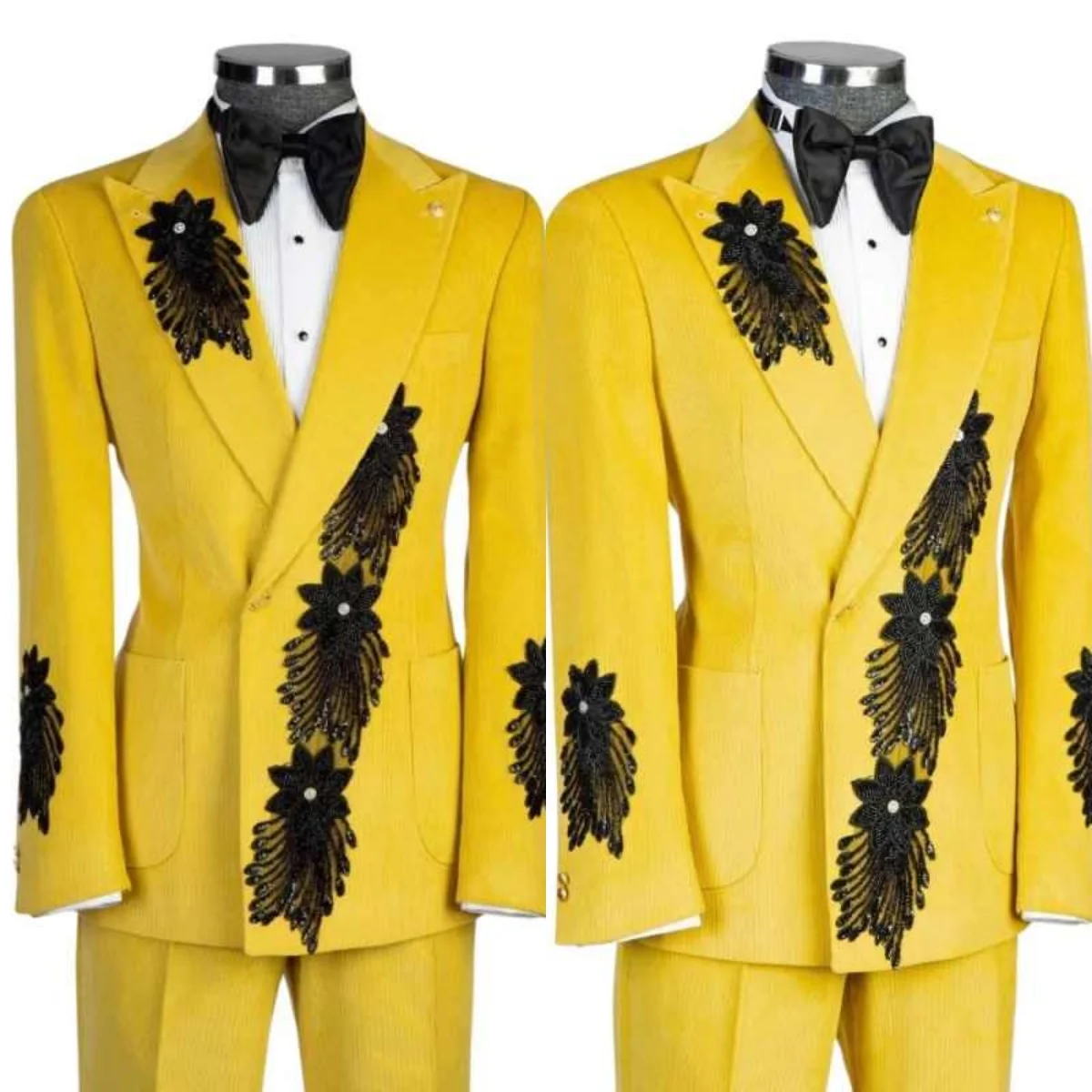 

Modern Men Suits Beaded Appliques Peaked Lapel One Button Jacket Sets Loose Fit Groom Wedding Tuxedos 2 Pieces