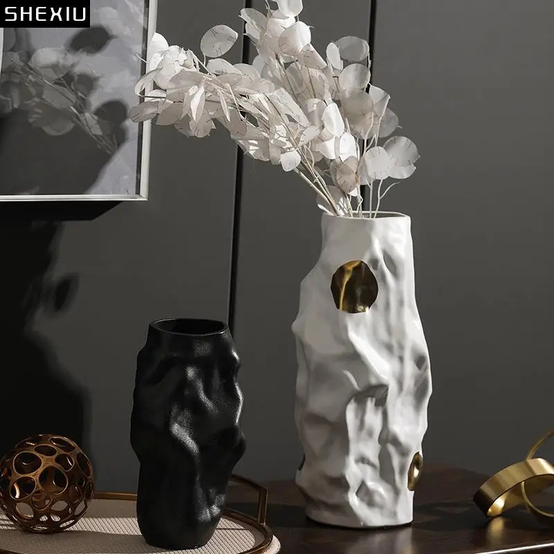 

Modern Abstract Irregular Ceramic Vase Flower Arrangement Fold Porcelain Vase Hydroponic Flower Pot Home Decoration Furnishings