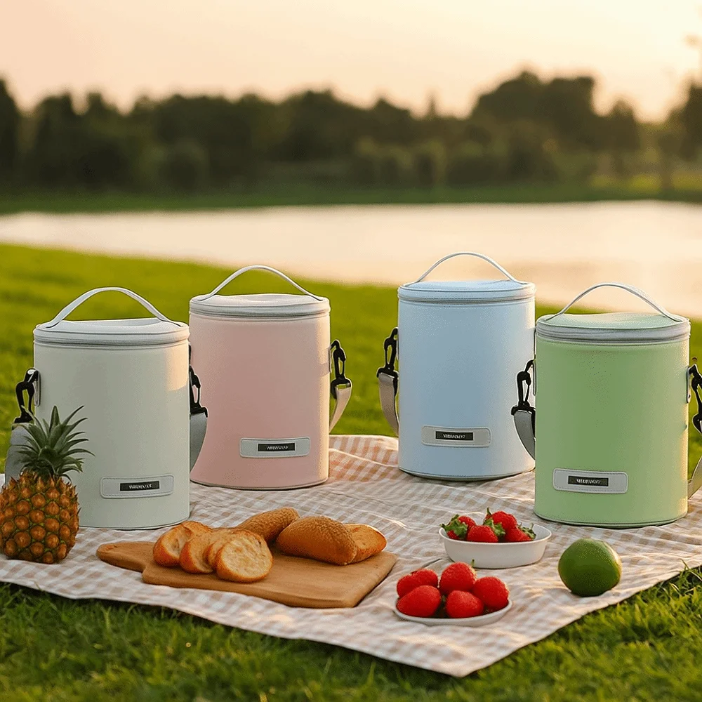 

with Thickened Aluminum Foil Cylinder Lunch Bag Large Capacity Handheld Office Lunch Tote Waterproof Insulated Picnic Bag