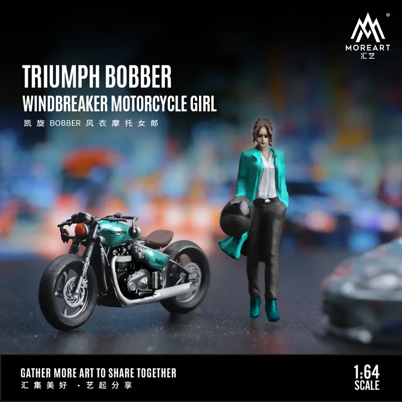 MoreArt 1/64 Triumph BOBBER Trench coat Motorcycle Girl resin action figure set