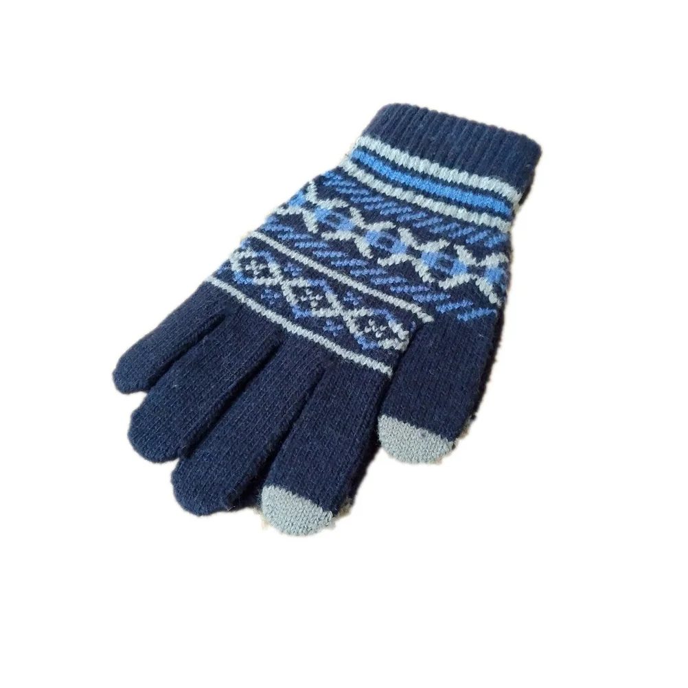 

1Pair Woolen Yarn Thick Knitted Gloves Men's Warm Full Finger Touch Screen Gloves Blue Winter Accessories Winter Accessories
