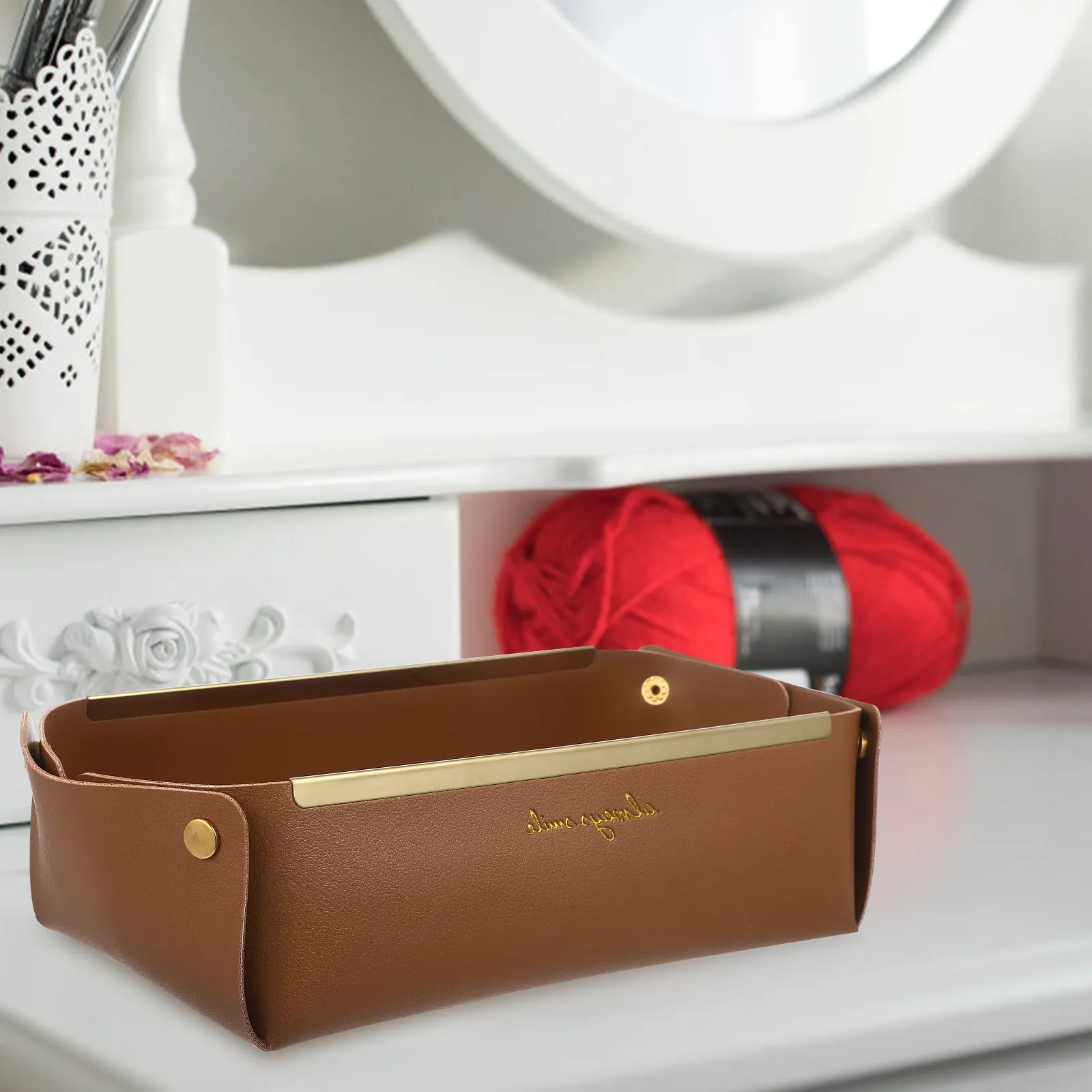 PU Jewelry Storage Tray Multi-Functional Decorative Ring Dish Earring Holder Lipstick Plate Desktop Adorn Bedroom
