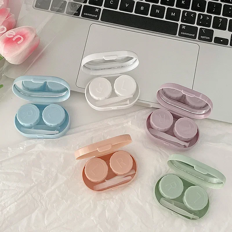 Solid Color Girls Contact Lenses Box Lens Case Women Portable Cute Glasses Case Holder Eyes Care Tools Kit Set Container