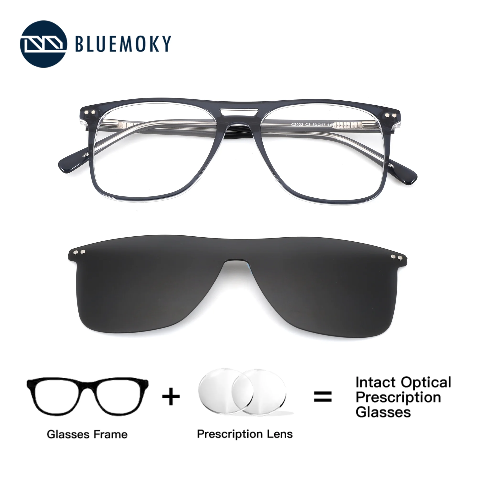 

BLUEMOKY (S Size) Square Acetate Clip on Prescription Glasses For Men Blue Light Reading Optical Eyeglasses