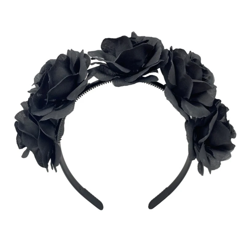 

Fairy Flower Headband Costume Cosplay Accessories Devil Headdress with Black Rose Party Wear Gift for Boys Girls XXFD