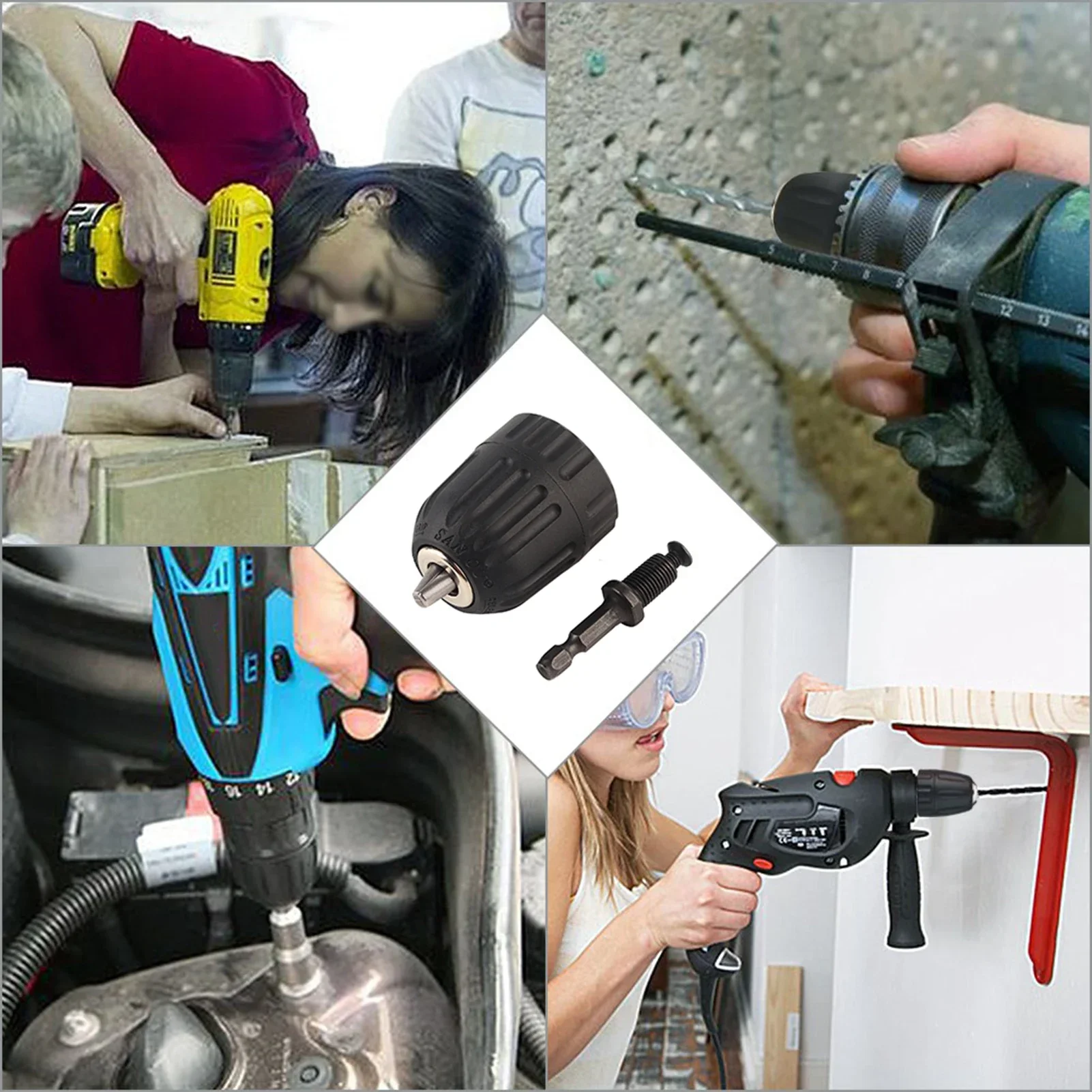 Adaptador de haste hexagonal de 1/4 '', 3/824unf 0.810mm, clipe de mandril sem chave com mandril de broca, clipe de mandril, acessórios de broca