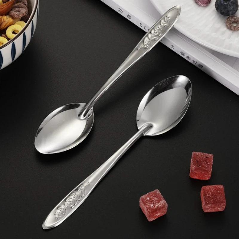 20PCS, Premium Stainless Steel Dinner Spoon Set-Long Handle, Mixing, Soup Ladle, Rose Handle, Suitable for Restaurants, Family,  Restaurants, Dishwasher Safe
