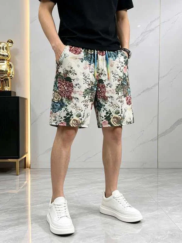 アメリカンレトロ花柄カジュアルショーツ男性ルーズ痩身夏香港スタイル5点パンツ花柄ショーツ