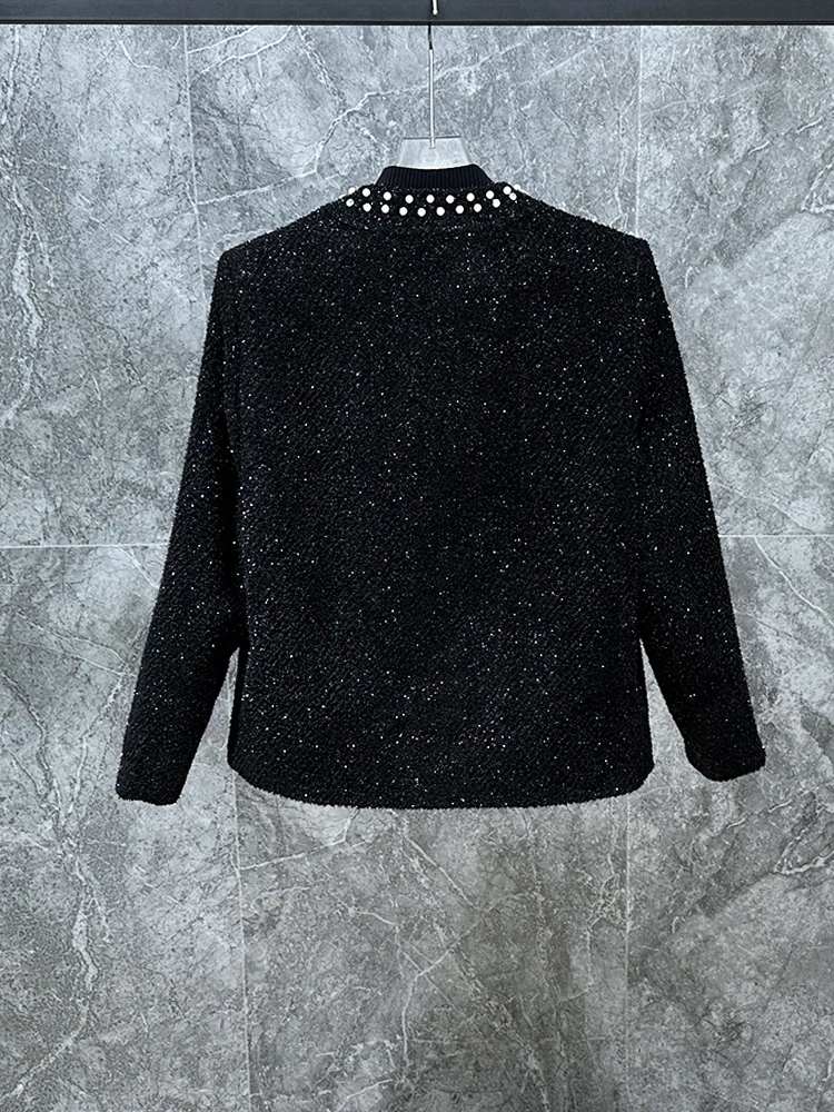 النسخة الكورية Ins الموضة الراقية الثقيلة الماس مرصع معطف الصوف تصميم تحسس سترة وسيم الرجال العصرية