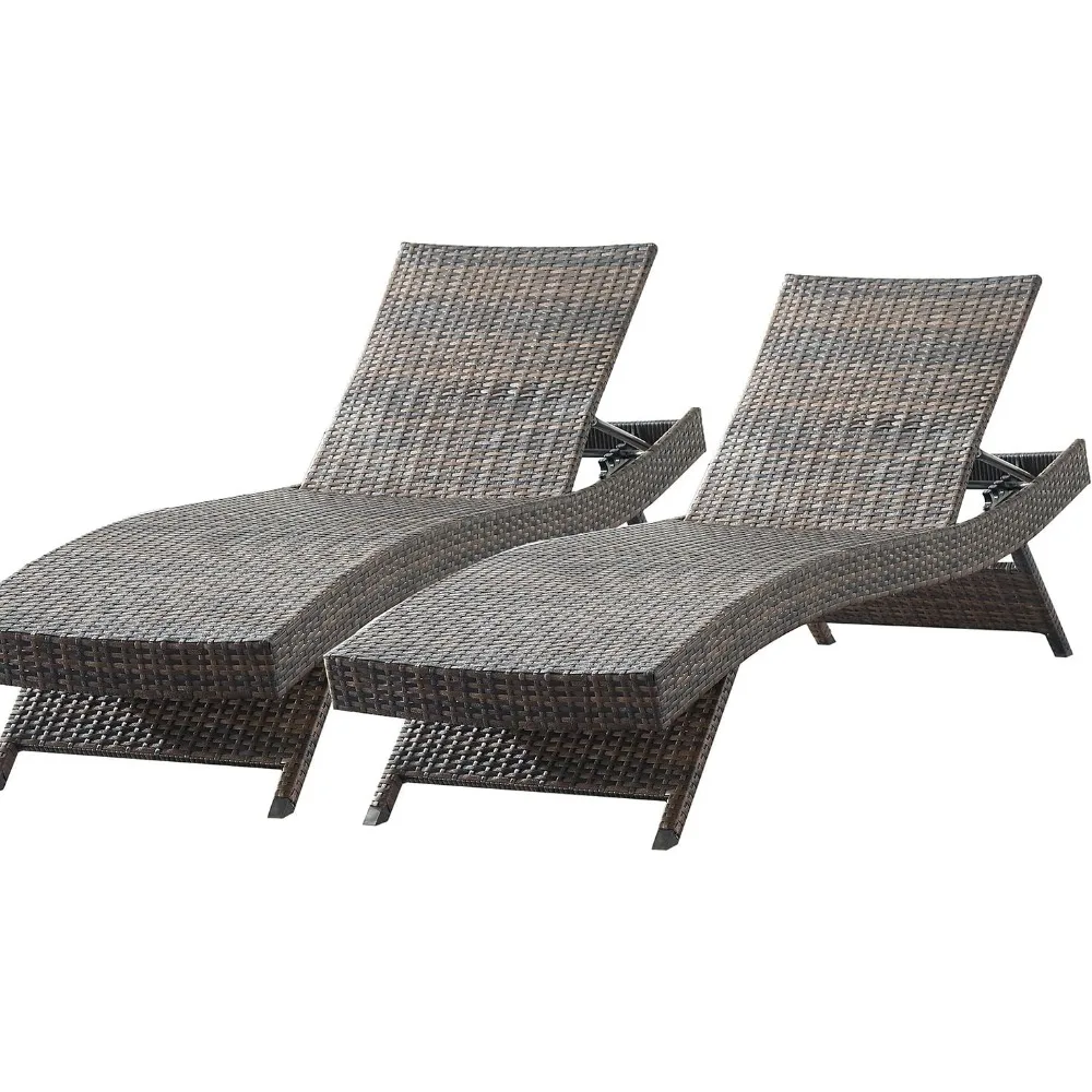

Rattan Adjustable Backrest Chaise Lounge Set 2, Outdoor Pool Recliner Patio Chairs Lounge for Outside