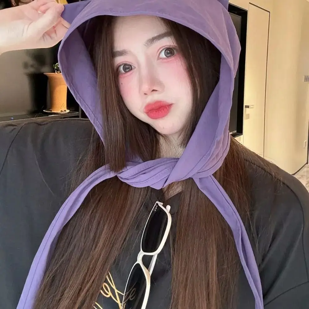 New Polyester Strap Pullover Hat Little Devil Solid Color Headscarf Hats Quick-drying Funny Sun Protection Caps Women