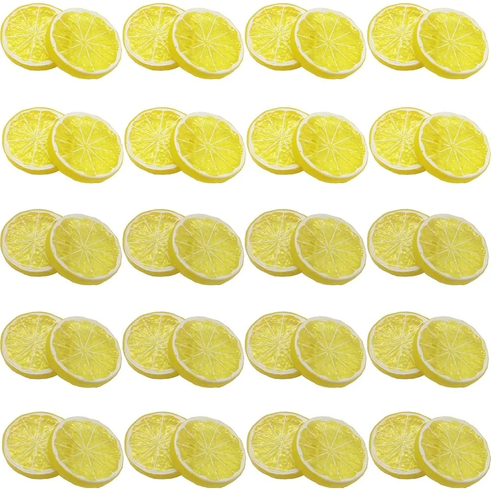 40PCS Lifelike Artificial Lemon Slices Plastic Mini Models Party Kitchen Wedding Decorative Use