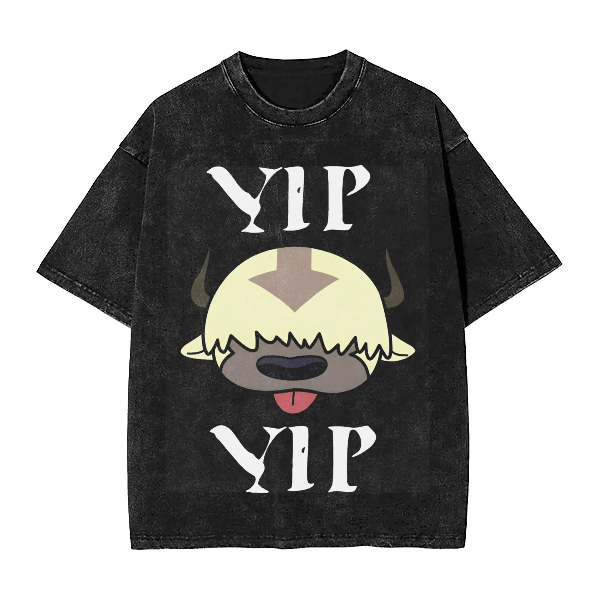 Washed T Shirts Yip Yip Appa Avatar-The Last Airbender Hip Hop Vintage T-Shirts Street  Streetwear 100% Cotton Summer Tees Men