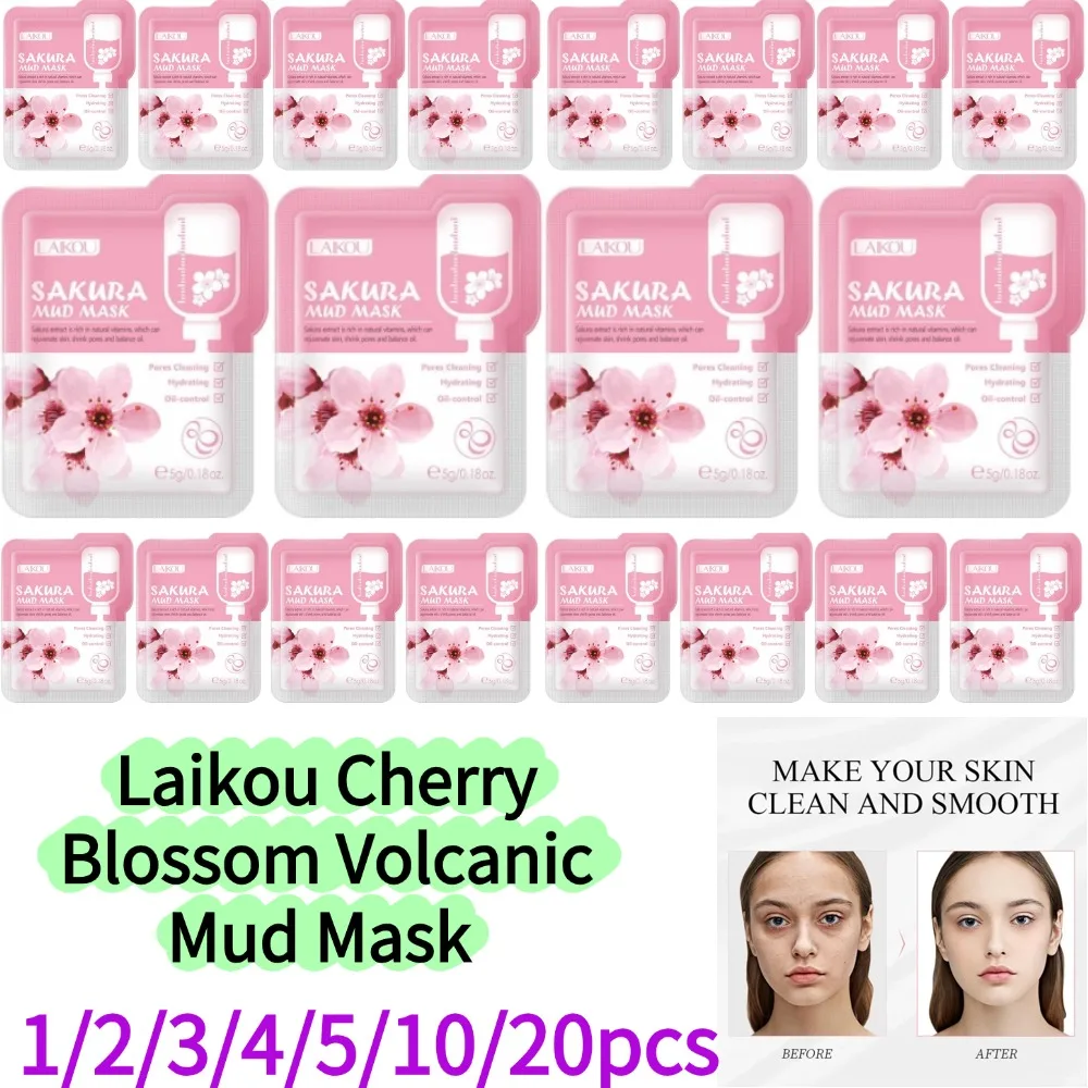 1/2/3/4/5/10/20pcs Volcanic Mud Cherry Blossom Extract Face Mask Deep Cleansing Pore Refreshing Facial Mask Refreshing Skincare