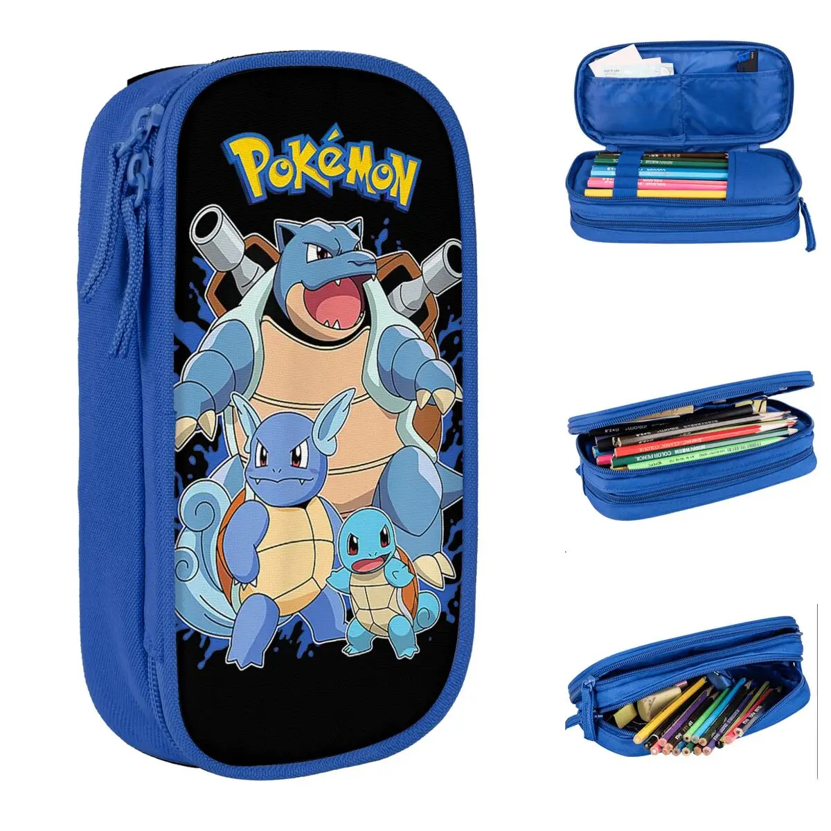 Estuche de lápices de Pokémon Squirtle Evolution, bolsa de lápices para estudiantes, bolsas de gran capacidad, papelería escolar con cremallera