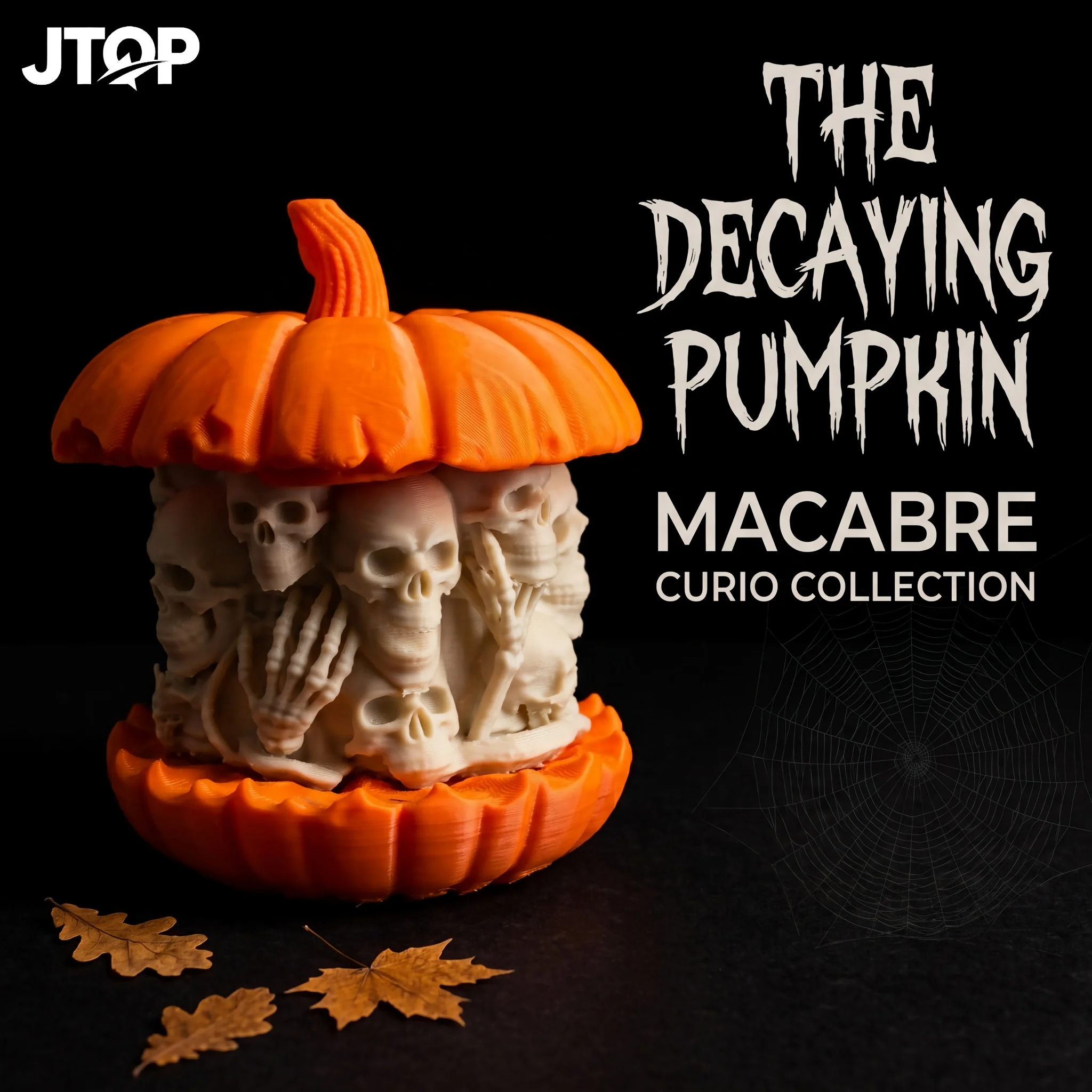 Decaying pumpkin skull statue figurine, desktop showcase indoor decorative ornament, home table soft furnishing decor, dark atmo