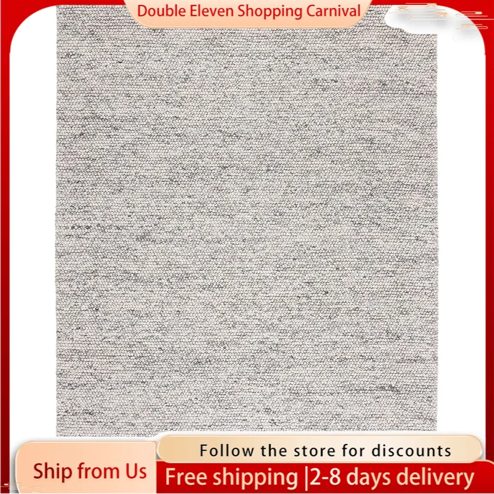 Collection Area Rug - 9' x 12', Light Grey & Ivory, Handmade Farmhouse Wool, Ideal for High Traffic Areas in Living Room