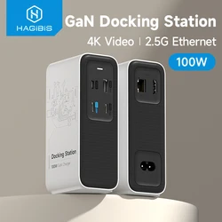 Hagibis 100W GaN Docking Station for Switch ROG Ally Steam Fast Charger 4K Monitor 2.5G Ethernet for Thunderbolt 4/3 Macbook Pro