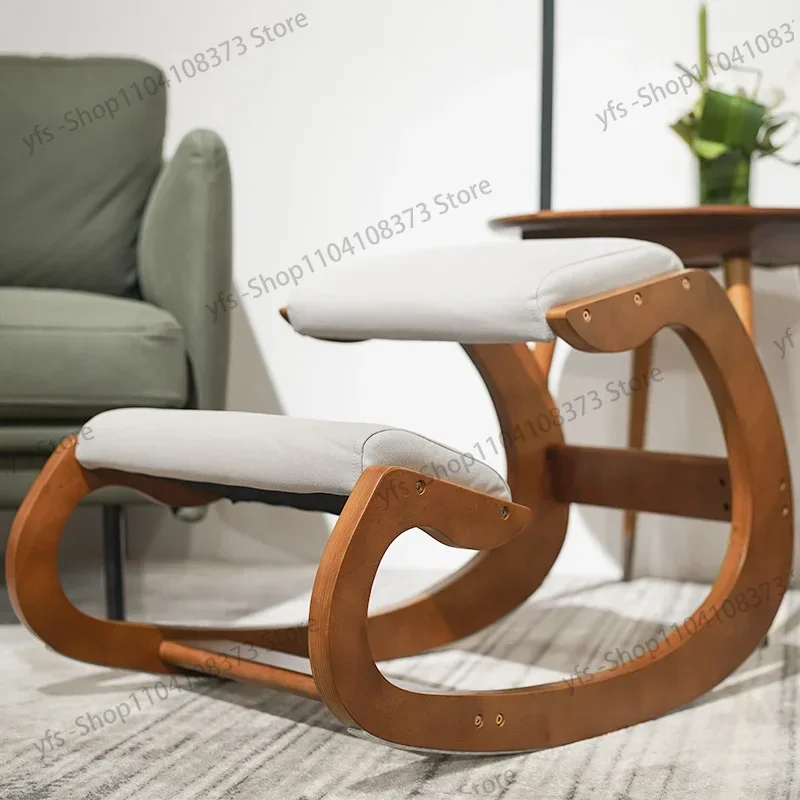 

Ergonomic Kneeling Chair for Upright Posture Rocking Chair Knee Stool for Home, Office & Meditation - Wood & Linen Cushion