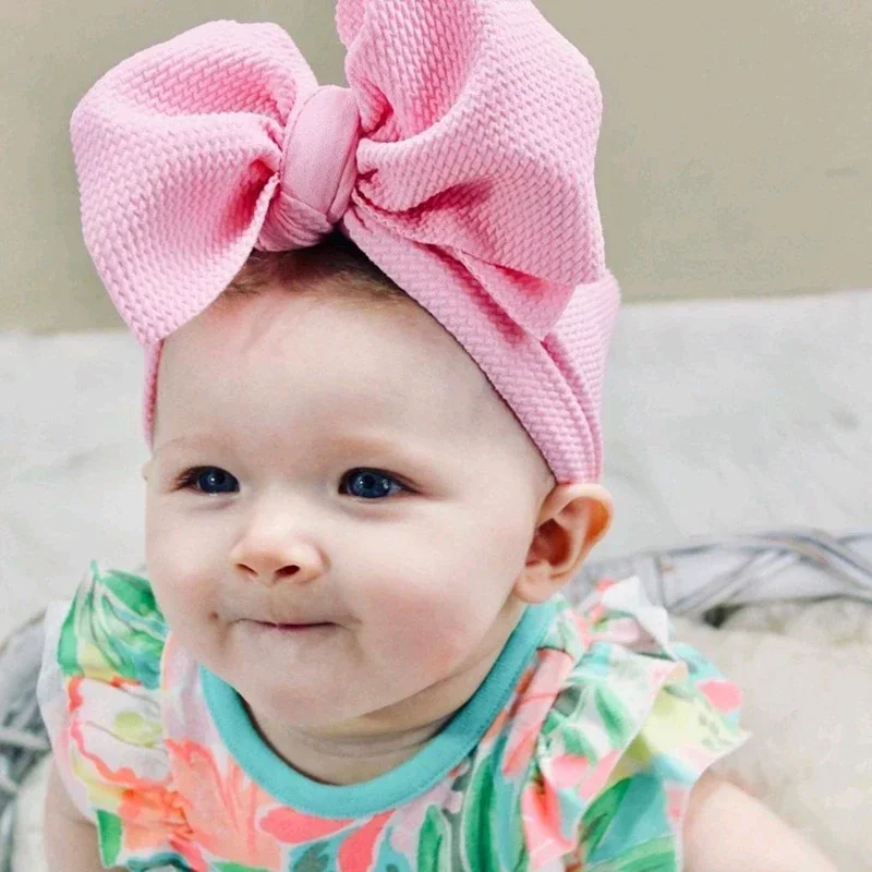 Fashion Handmade Bowknot Elastic Wide Hairband Toddler Solid Color Big Bows Headband Baby Girls Headwear Holiday Gifts