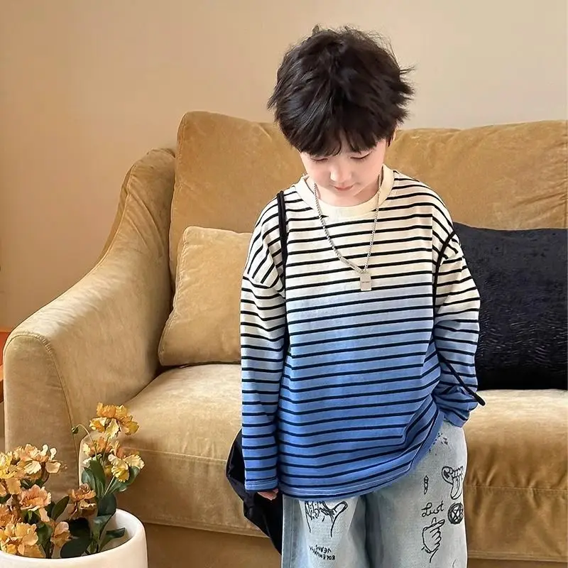 

Striped T-shirt Trend Children's Clothing 7 To 12 Years Kids Clothes Boys Graphic Shirts From 8 Wear Boy Korean Top Bottom Set 4