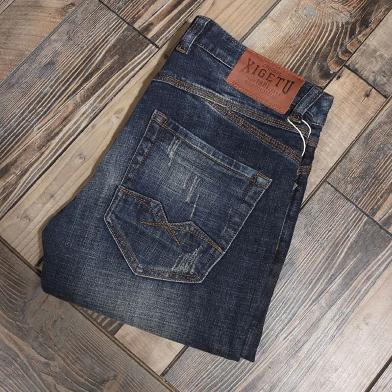 Fashion Trendy Men Jeans Retro Dark Blue Elastic Stretch Slim Fit Ripped Jeans Men Vintage Trousers Designer Denim Pants Hombre