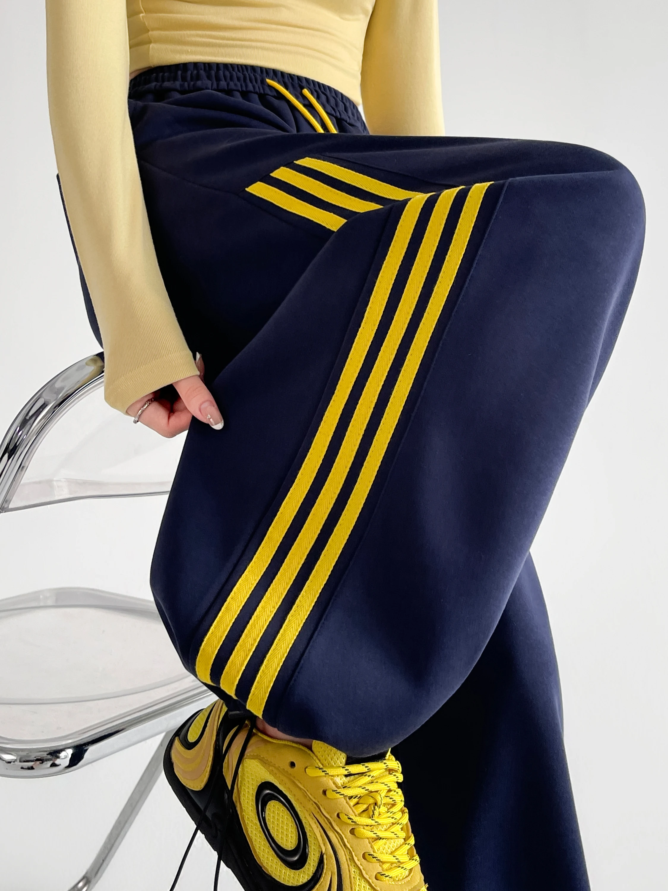 American Sle High Waist Dstring Trousers Women's Autumn Sport Wide Leg Pants Slimming Casual Sweatpants Straight Leg