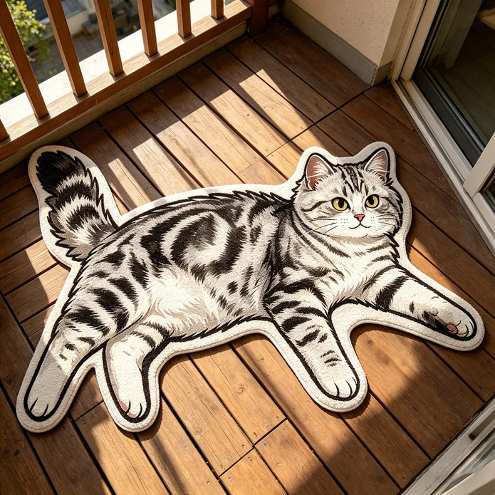 Easy Match Non Slip Cat Floor Mat Cartoon Cat Shape Not Easy To Shed Bathroom Rug Absorbent Cat Shaped Rug Bedroom