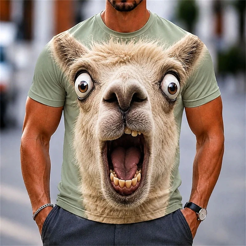 New Men's T-Shirt 3D Funny Surprised Animals Face Print  Pig Bunny Sheep Humorous Graphic Casual Short Sleeve Tops Y2K Clothing