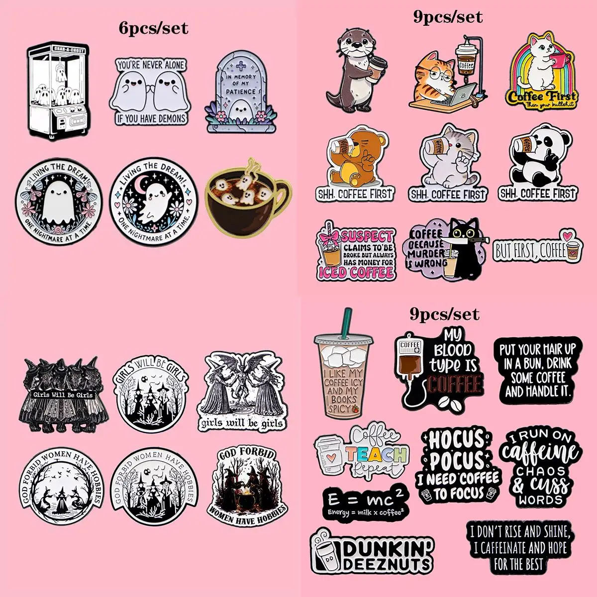 6/9Pcs Halloween Ghost Metal Enamel Pins Coffee Lover Brooches Badge on Backpack Clothing Accessories Jewelry Gift for Friends